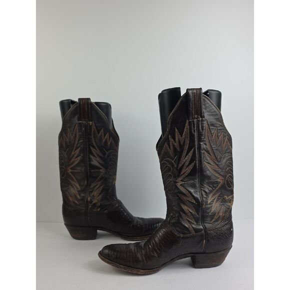 Vintage Sanders Boot Lizzard Brown Leather Men\'s Cowboy Boots Size 10 1/2 main image 6